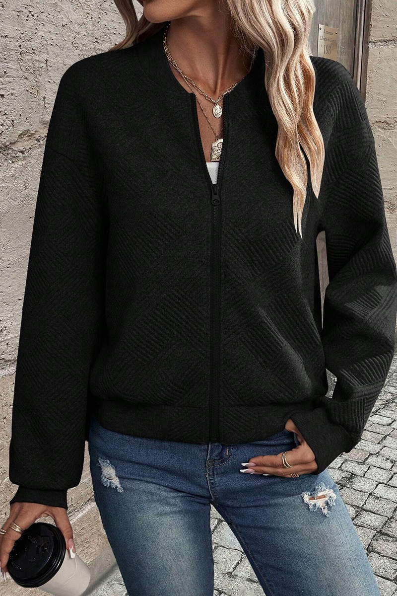 Casual Solid Color Zip Up Baseball Jacket