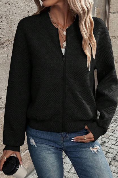 Casual Solid Color Zip Up Baseball Jacket