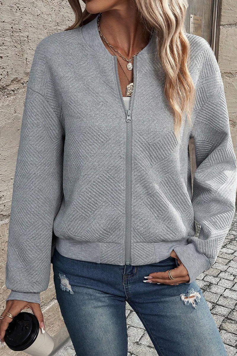 Casual Solid Color Zip Up Baseball Jacket