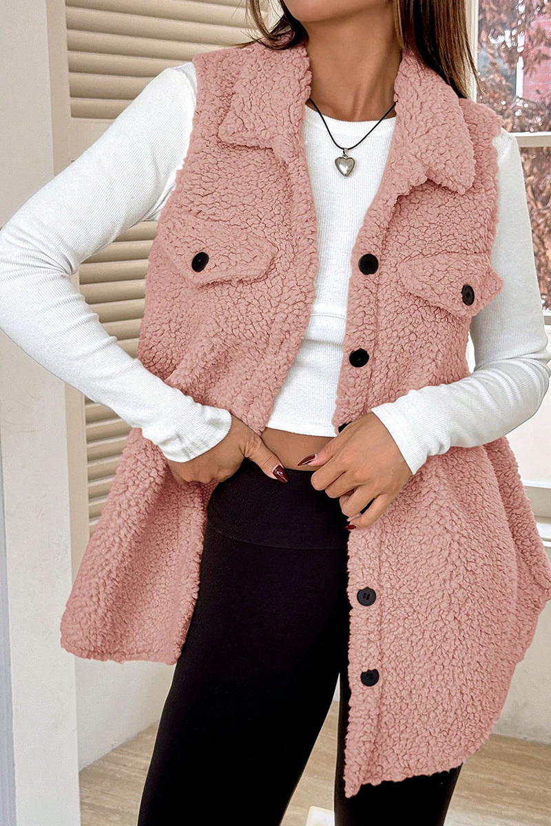Casual Warm Lapel Button Up Plush Vest