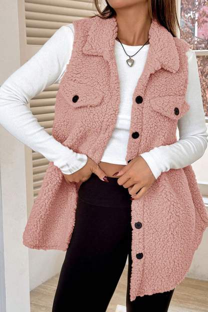Casual Warm Lapel Button Up Plush Vest