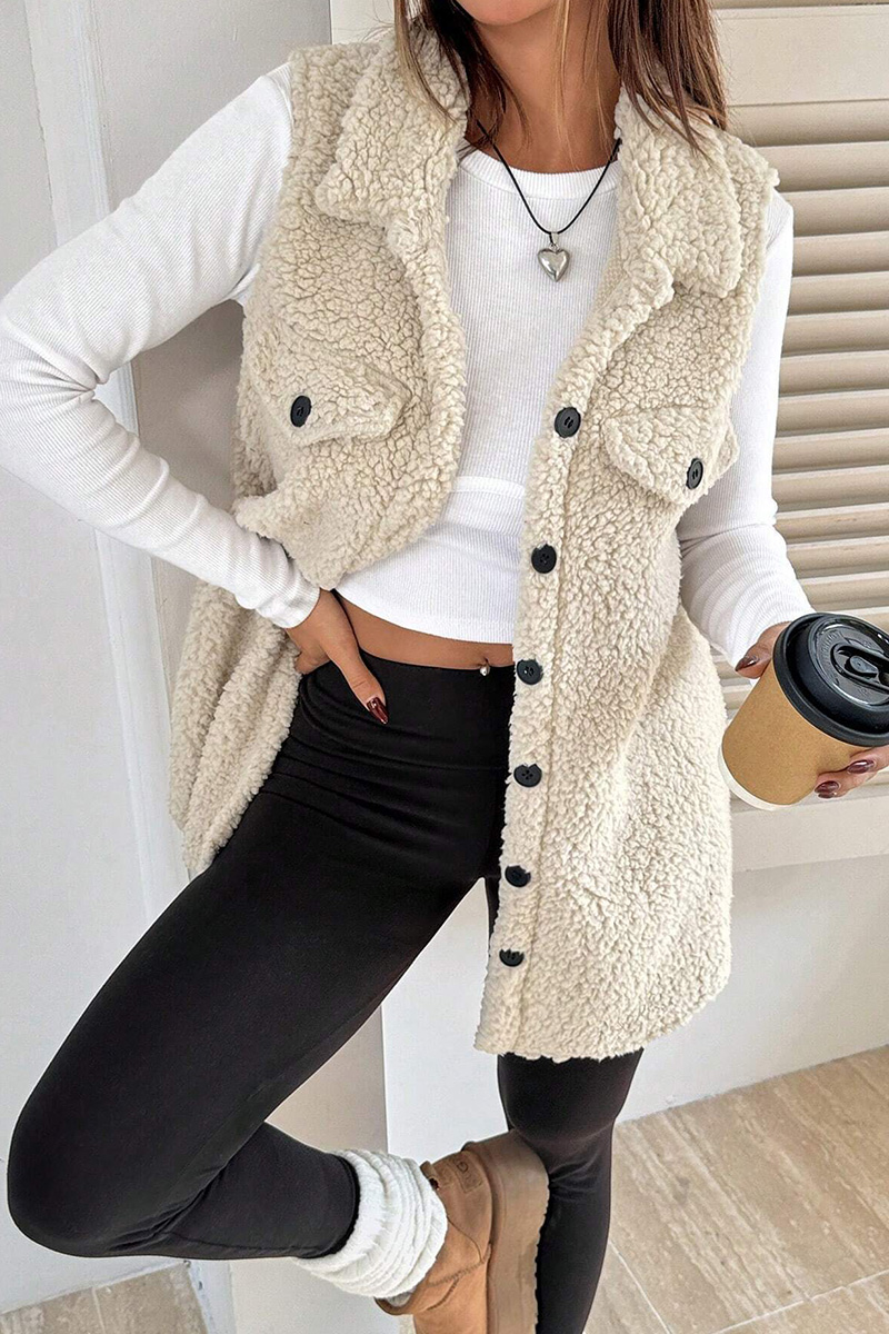 Casual Warm Lapel Button Up Plush Vest
