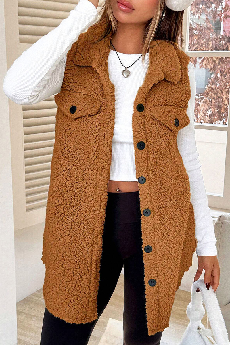 Casual Warm Lapel Button Up Plush Vest