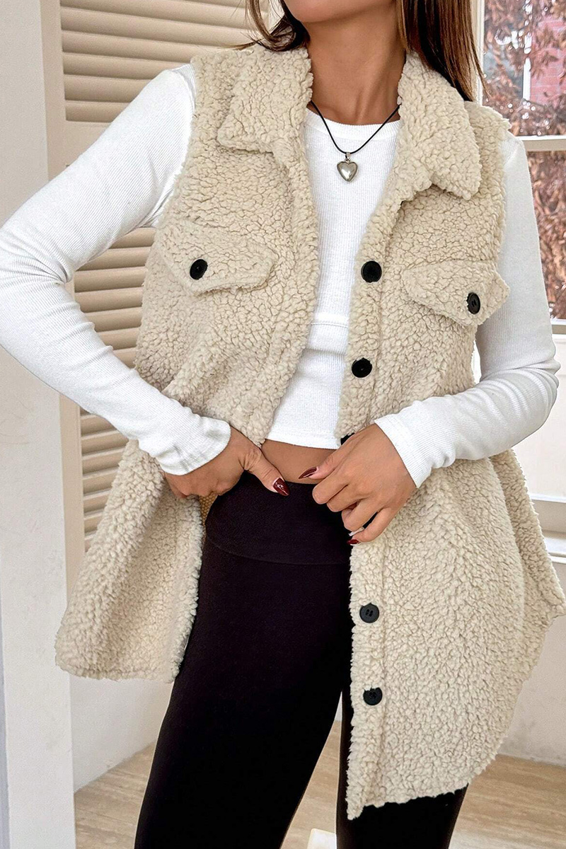 Casual Warm Lapel Button Up Plush Vest