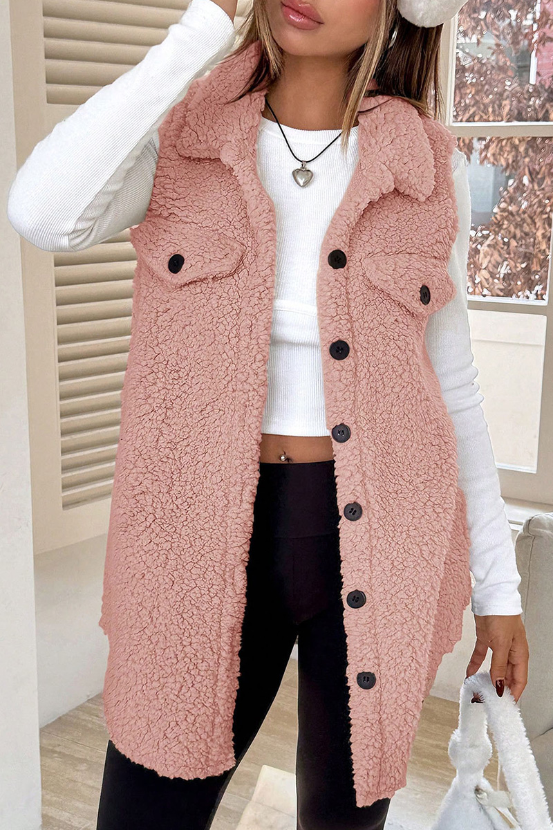 Casual Warm Lapel Button Up Plush Vest