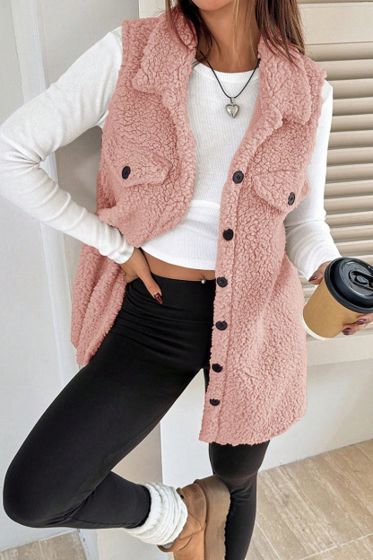 Casual Warm Lapel Button Up Plush Vest