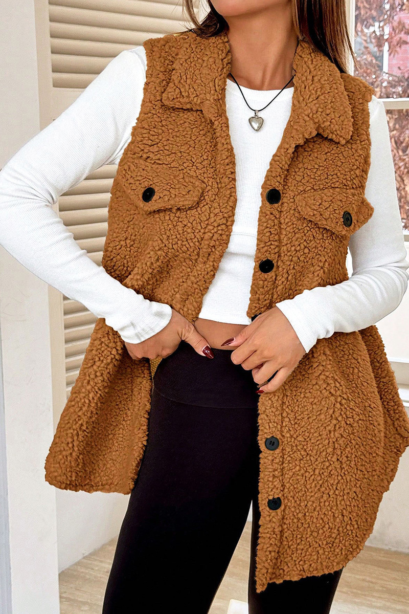 Casual Warm Lapel Button Up Plush Vest