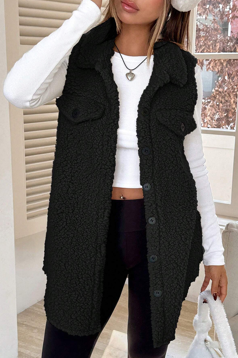 Casual Warm Lapel Button Up Plush Vest