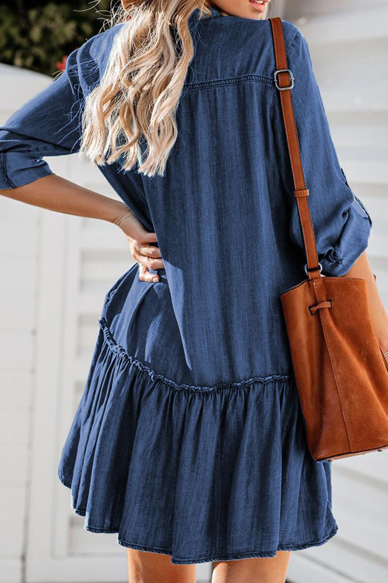 Casual Ruffle Hem Panel Denim Dress