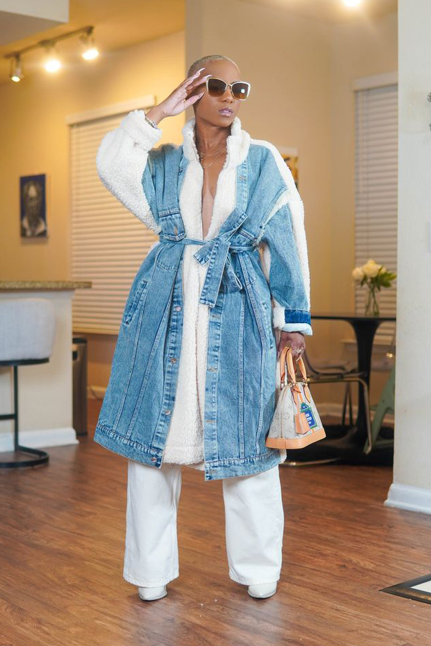 Fashion Warm Plush Panel Washed Denim Coat