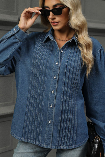 Washed Loose Long Sleeve Denim Shirt
