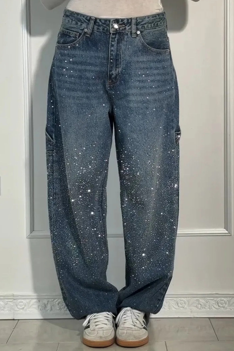 Women Fashionable Star-studded Rhinestone Jeans