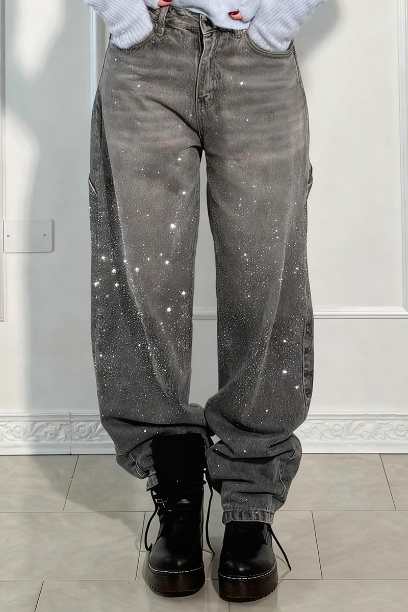 Women Fashionable Star-studded Rhinestone Jeans