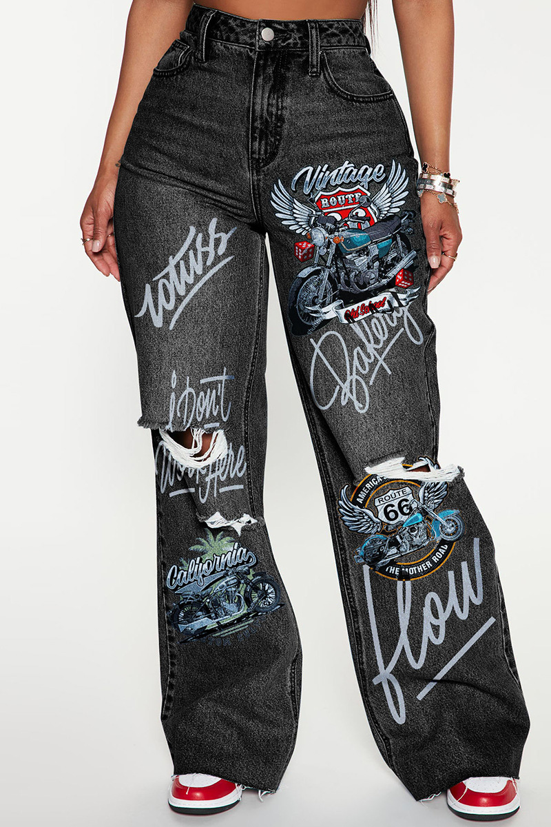 Fashionable Ripped High Waisted Denim Jeans