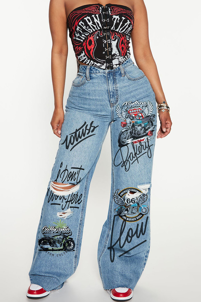 Fashionable Ripped High Waisted Denim Jeans