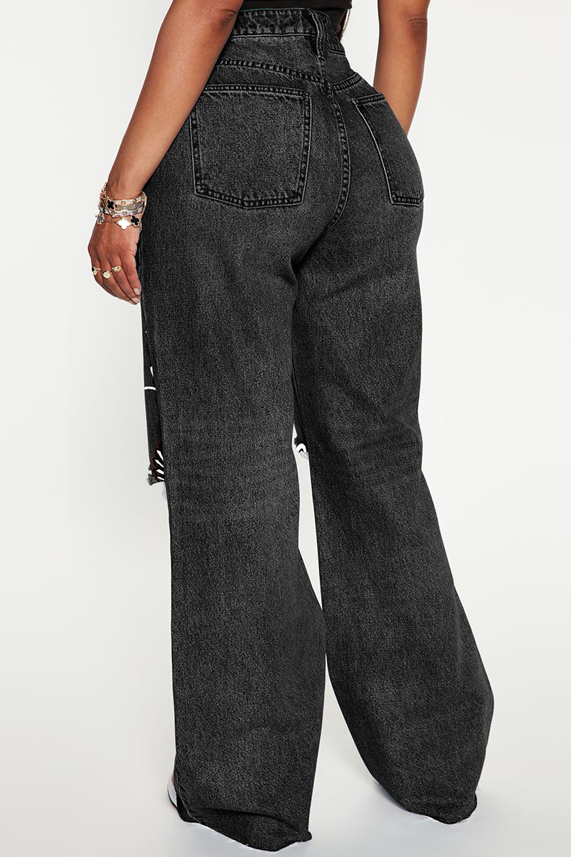 Fashionable Ripped High Waisted Denim Jeans