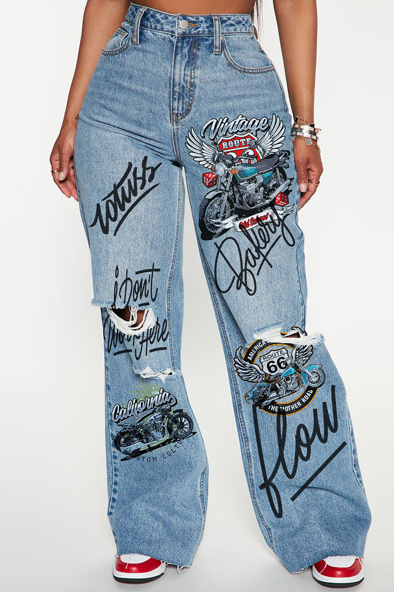 Fashionable Ripped High Waisted Denim Jeans