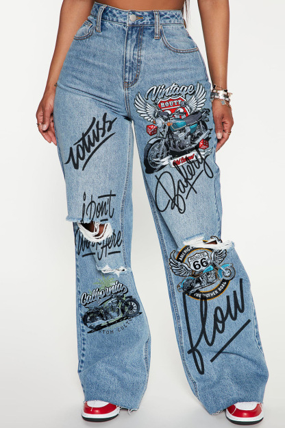 Fashionable Ripped High Waisted Denim Jeans