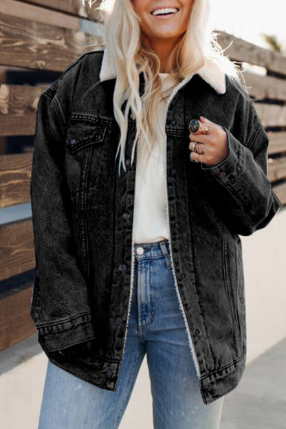 Women Loose Casual Plus Velvet Thickened Fashionable Lapel Long-sleeved Denim Jacket