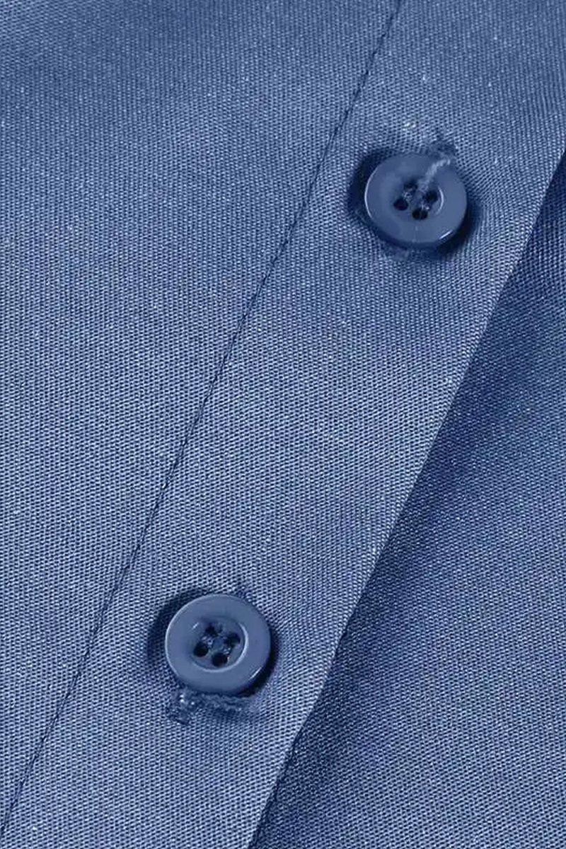 Women Shirt Collar Pocket Flared Casual Denim Dress