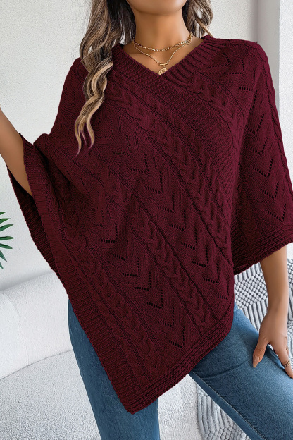 Women Autumn and Winter Casual Solid Color Cable Knit Loose Poncho Sweater