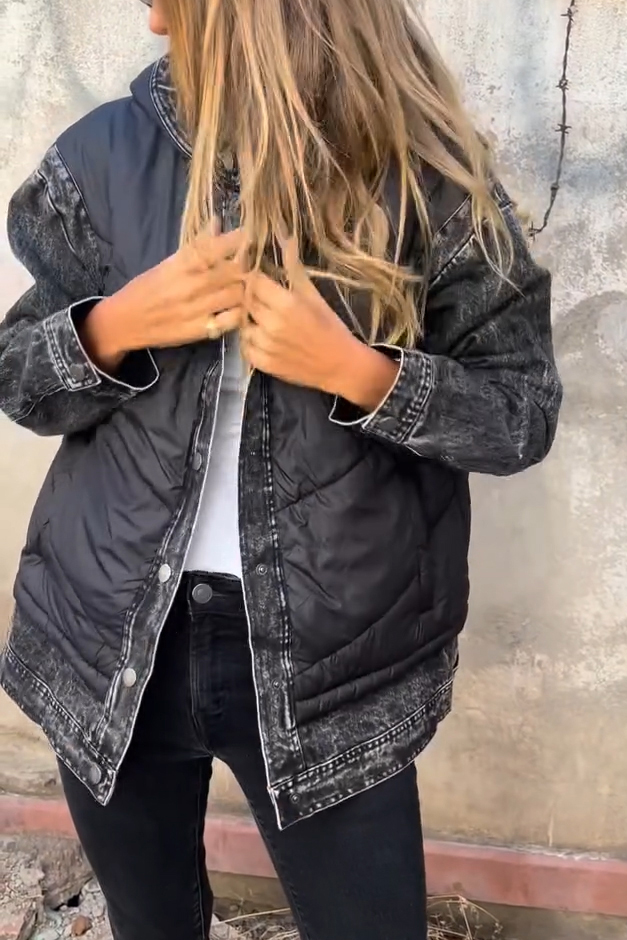 Casual Warm Quilted Panel Denim Padded Jacket