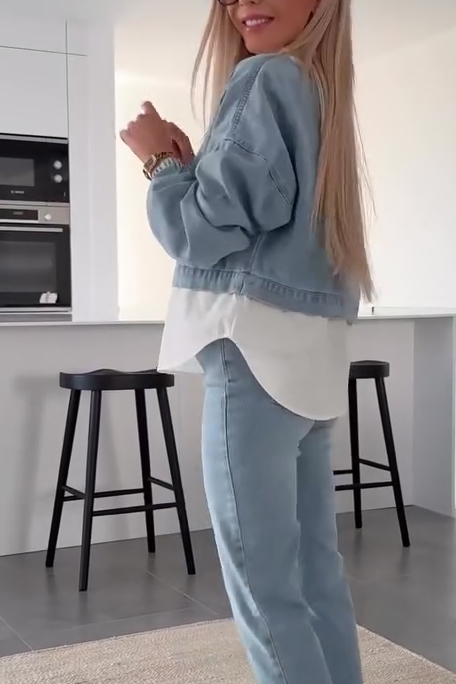 Fashion Shirt Fabric Panel Denim Hoodie