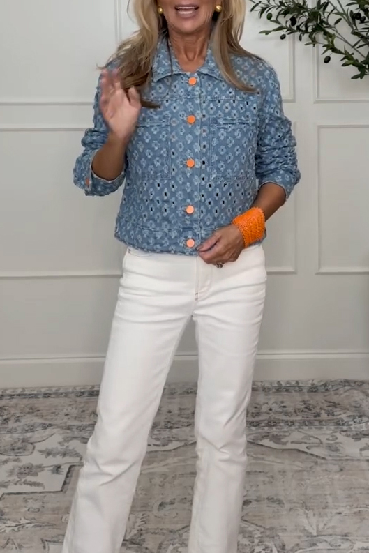 Fashion Cut-Out Washed Cropped Denim Jacket