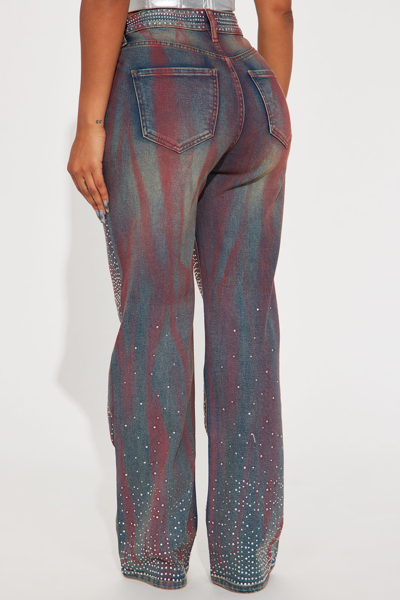 Women's Casual Rhinestone Straight Leg Jeans