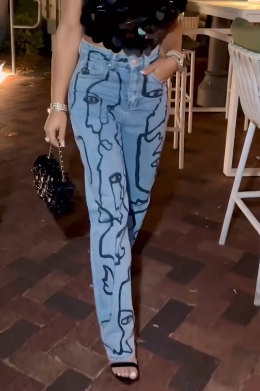Women's Abstract Print Straight Leg Jeans