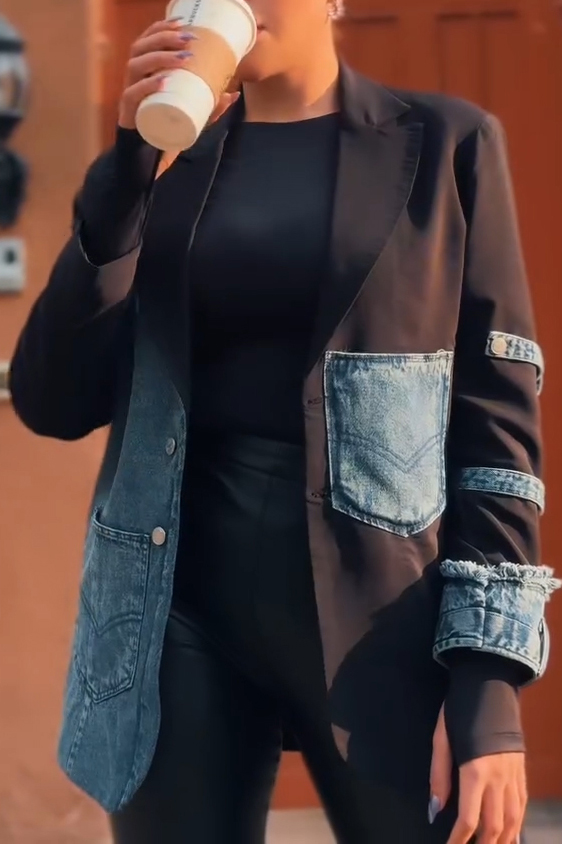 Women's Designer Denim Panel Blazer