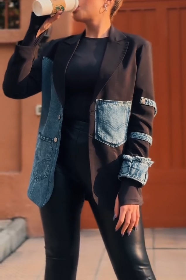Women's Designer Denim Panel Blazer