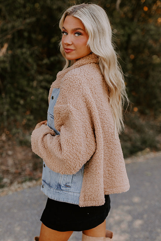Women's Faux Sherpa and Denim Mixed Media Jacket