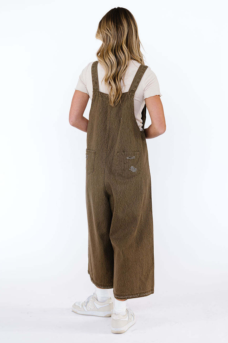 Women's Vintage Distressed Ripped Denim Overalls