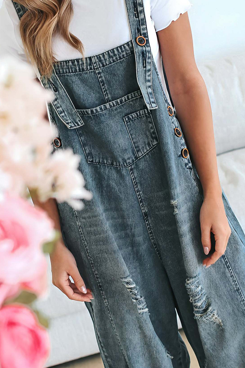 Women's Vintage Distressed Ripped Denim Overalls