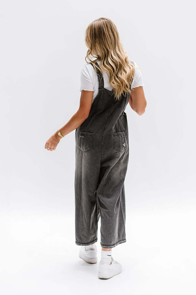 Women's Vintage Distressed Ripped Denim Overalls