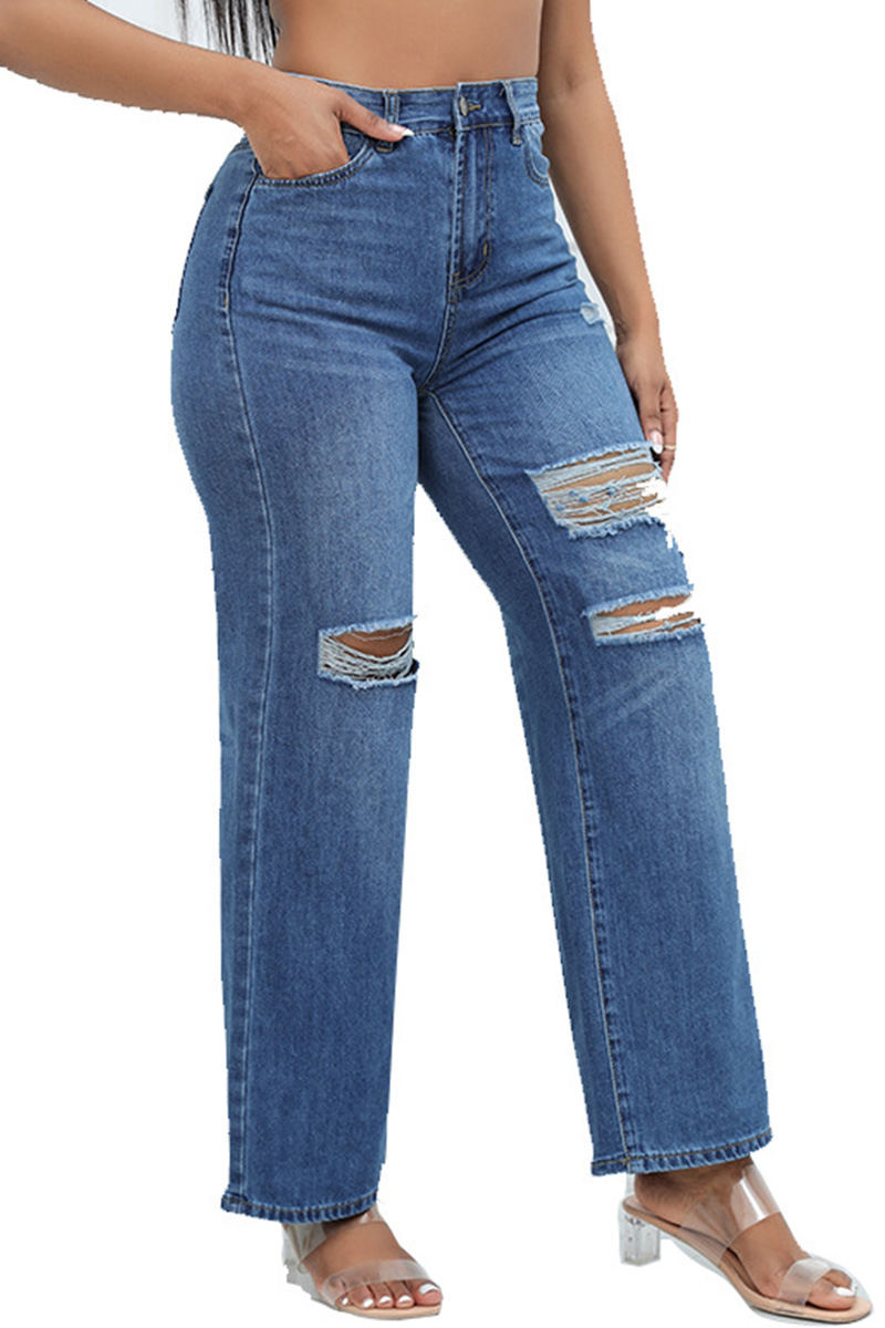 Fashion Mid Rise Wide Leg Flared Denim Jeans