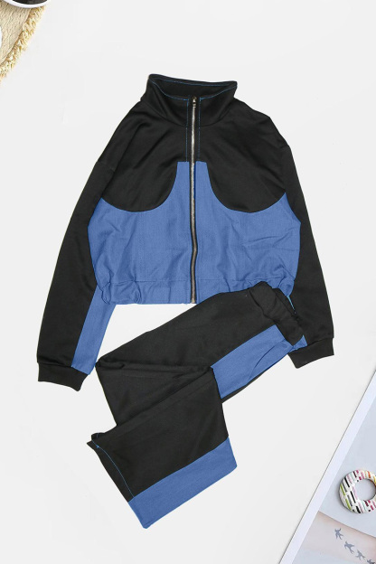 Trendy Denim Patchwork Set – Street-Style Jacket & Pants