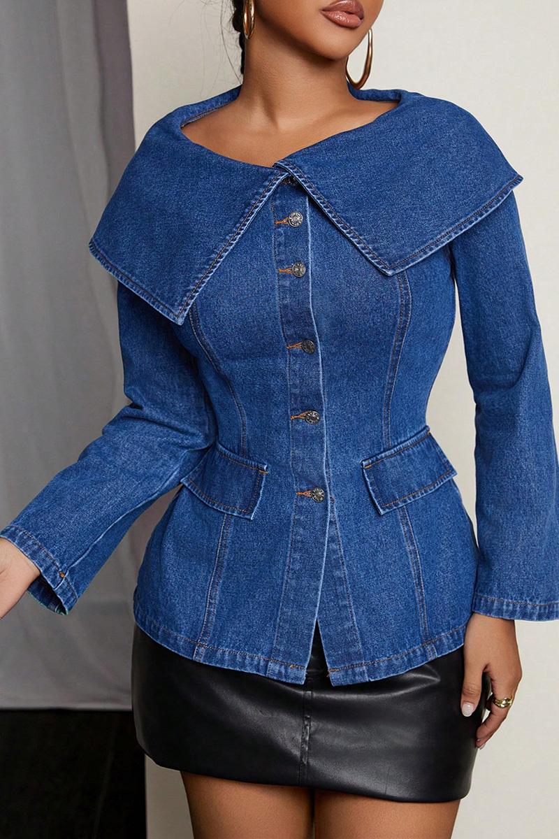 Women’s Vintage Wide-Lapel Denim Jacket