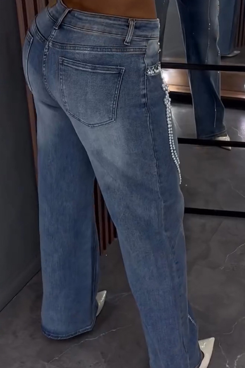 Women's Casual Beaded Wide Leg Jeans