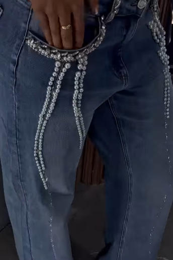 Women's Casual Beaded Wide Leg Jeans