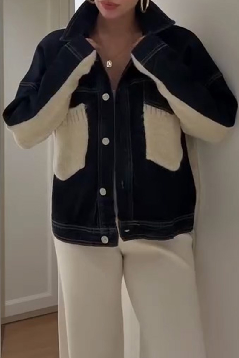 Women's Casual Knit Panel Denim Jacket