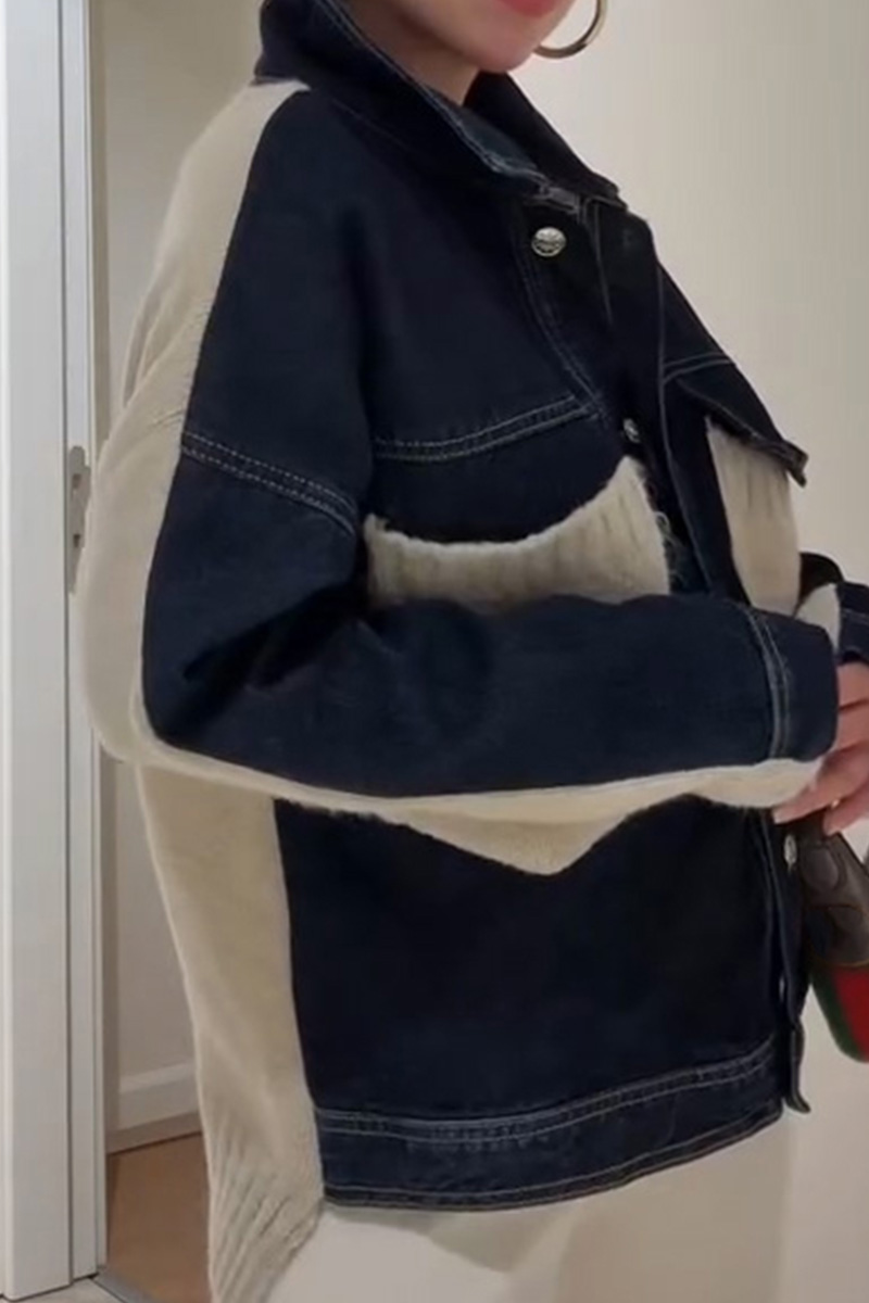 Women's Casual Knit Panel Denim Jacket