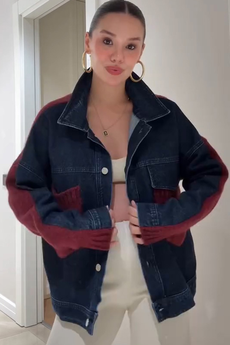 Women's Casual Knit Panel Denim Jacket