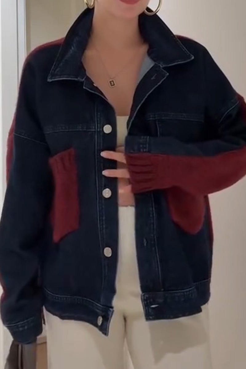 Women's Casual Knit Panel Denim Jacket