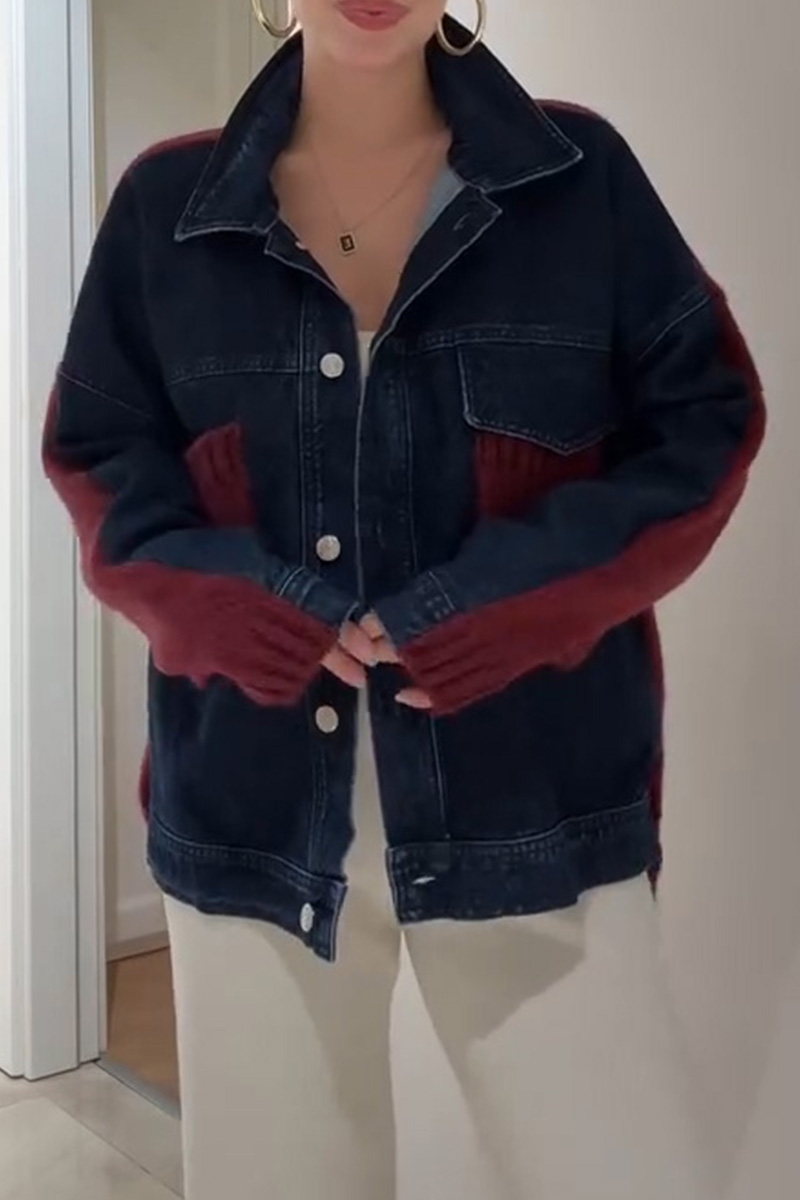 Women's Casual Knit Panel Denim Jacket