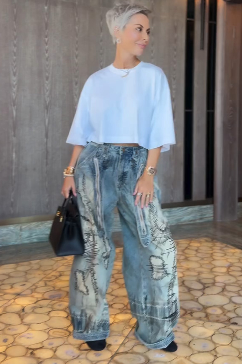 Women's Casual Abstract Embroidered Cocoon Jeans