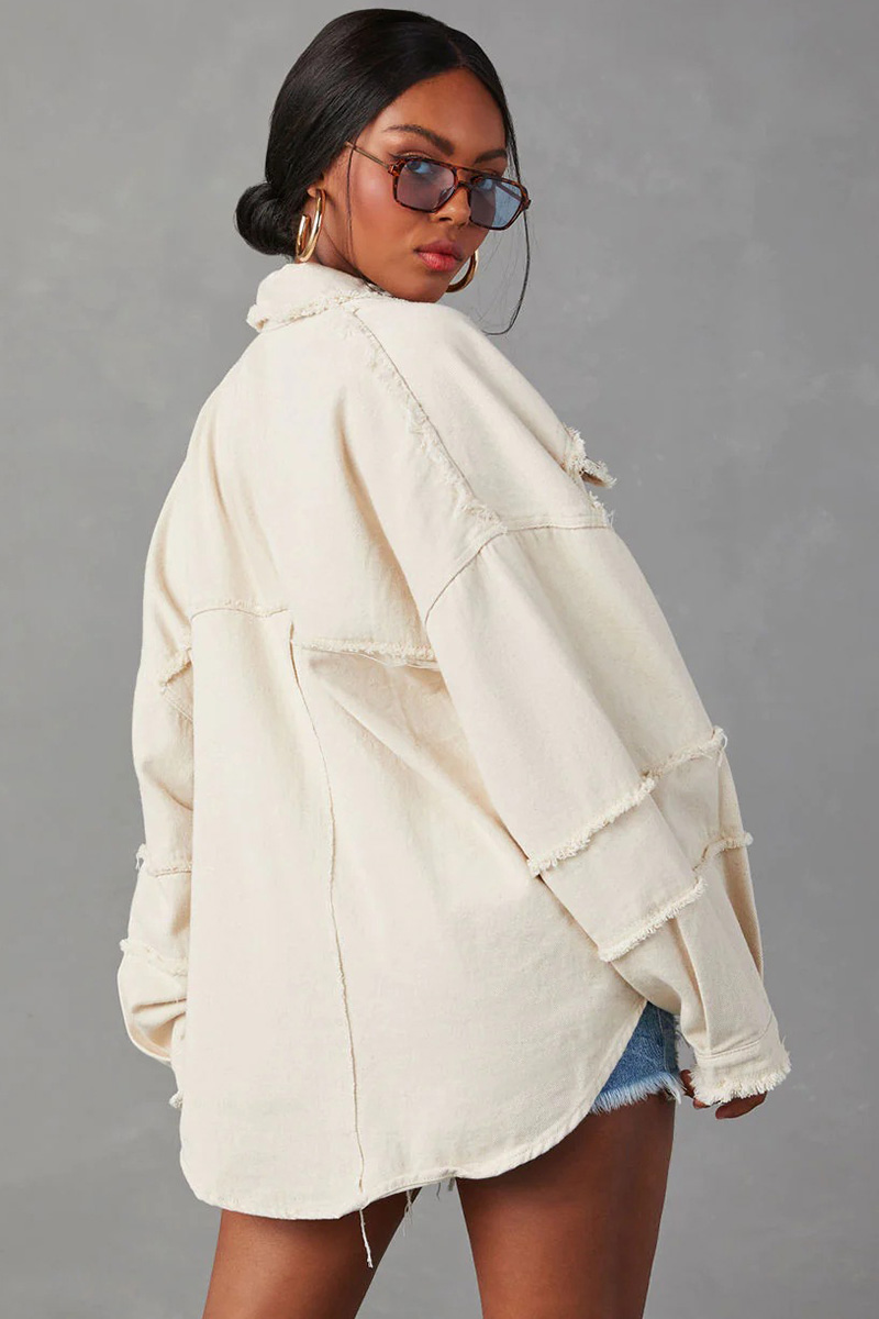 Women's Studded Lapel Distressed Denim Jacket