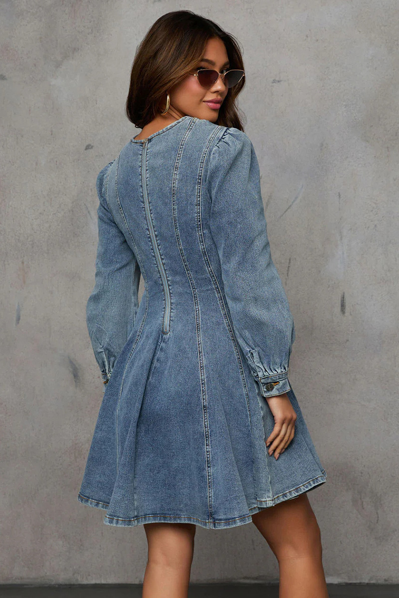 Women's Elegant Denim Panel Dress