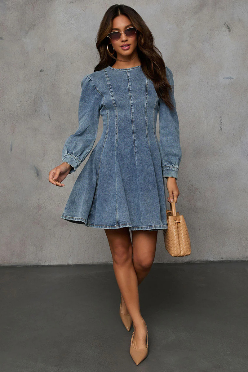 Women's Elegant Denim Panel Dress